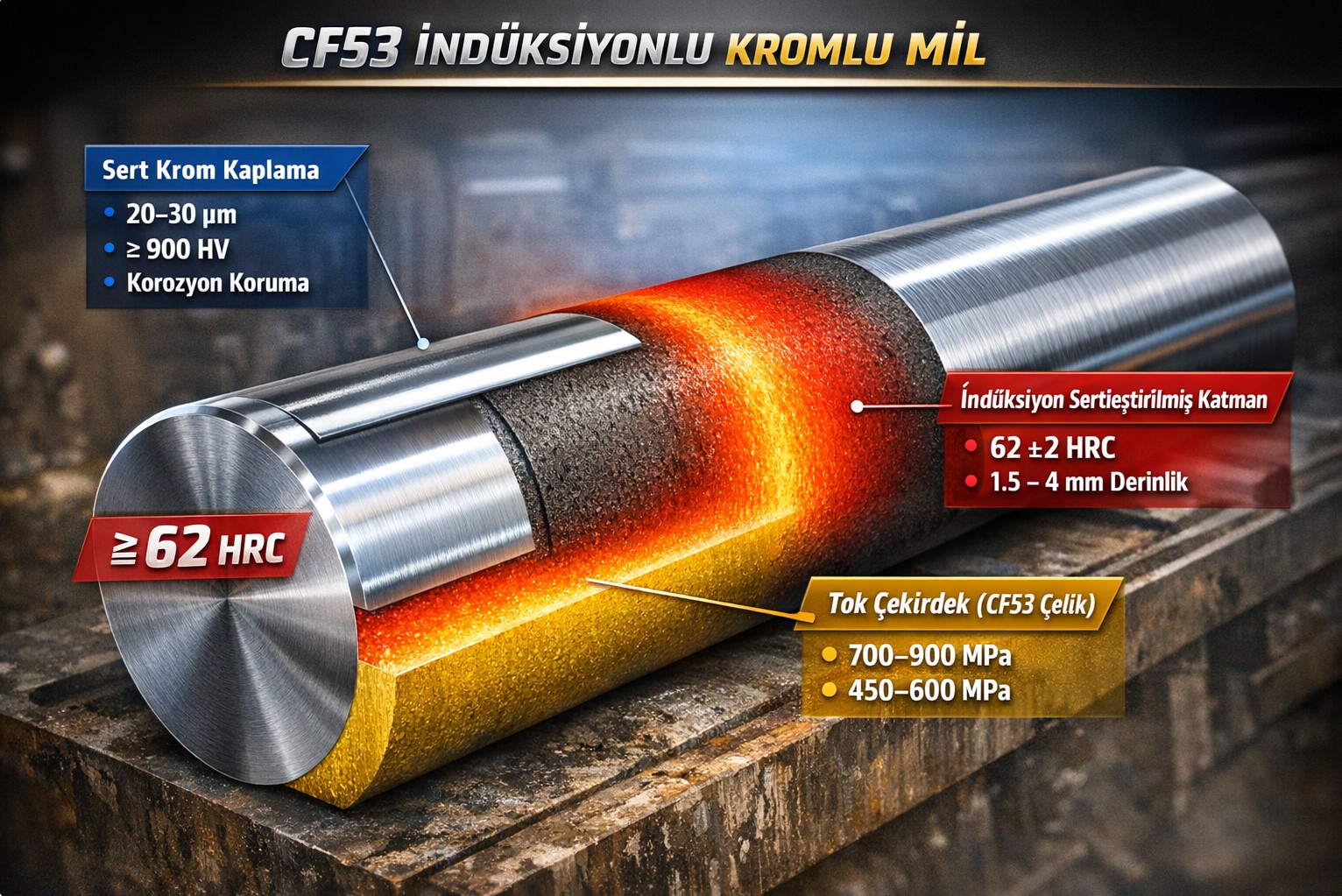 CF53 İndüksiyonlu Kromlu Mil nedir?
